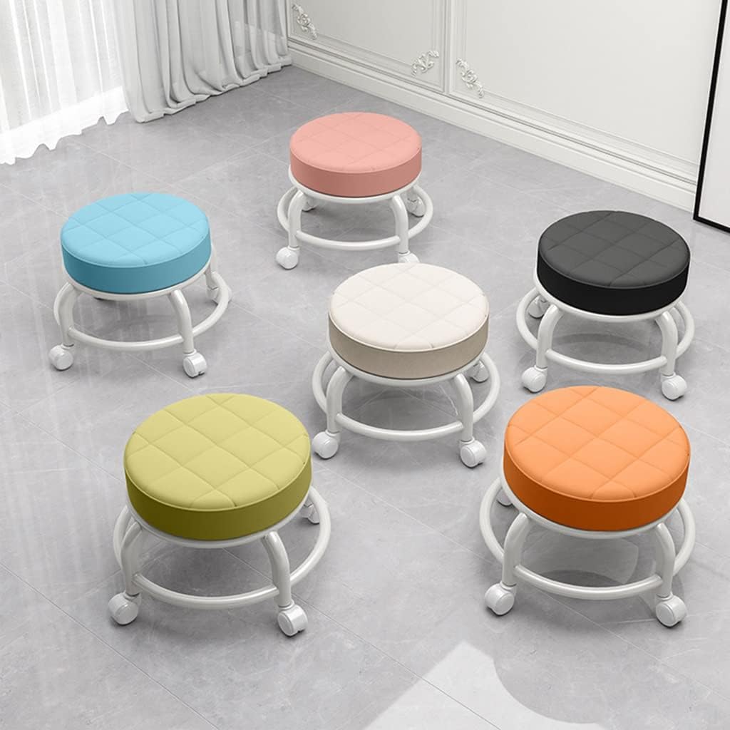 Rotating Low Stool Low Rolling Stool with Wheels, Garage Roller Seat, Pu Leather Roller Seat Wheel Stool Chair Round Rolling Seat, Stool with 360 Degree Universal Wheels