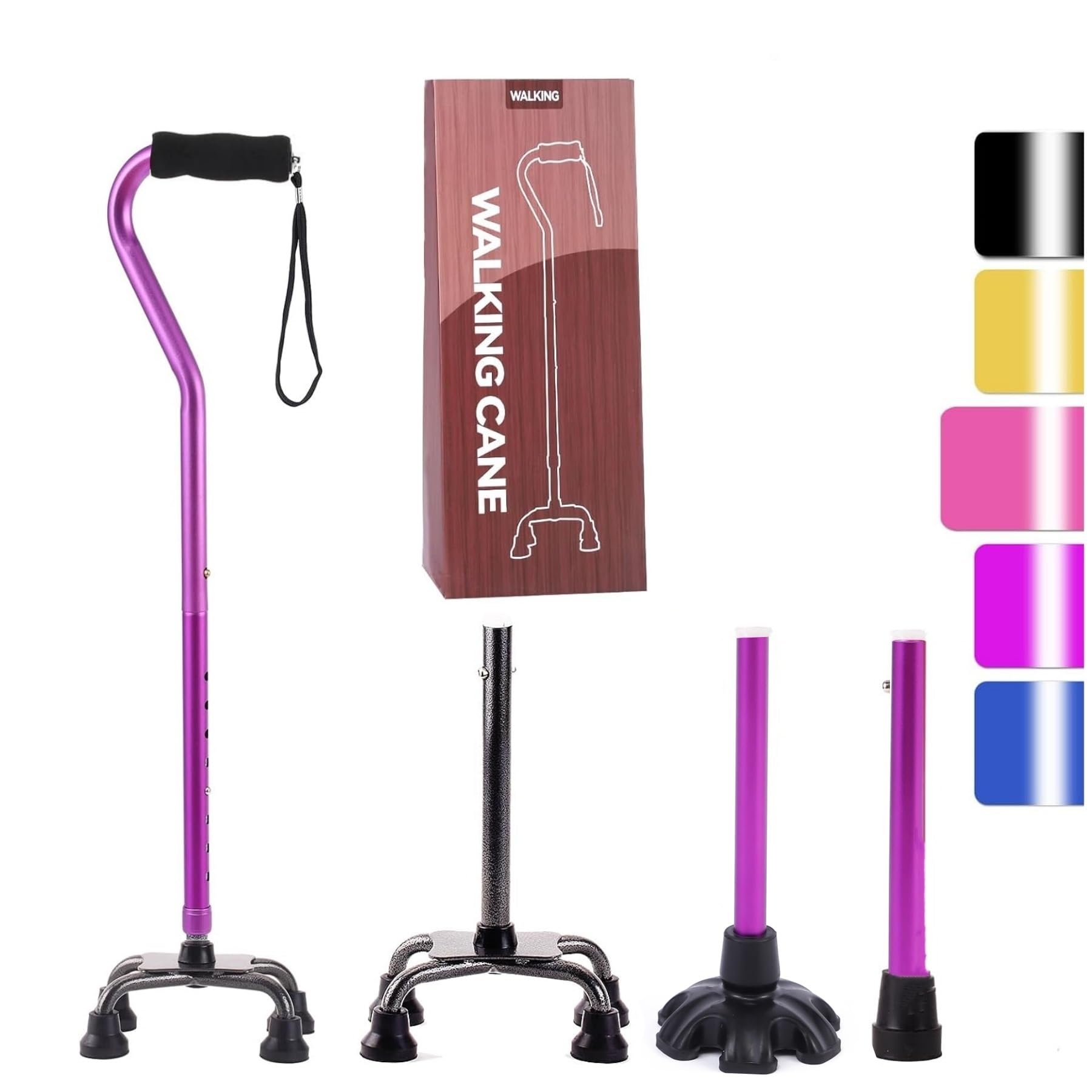 LIXIANG Walking Canes Stablize Women Quad Canes for Seniors & Adults Foldable Adjustable for Men & Women Heavy Duty Freestanding Cane for People with Leg Injuries 3 footings