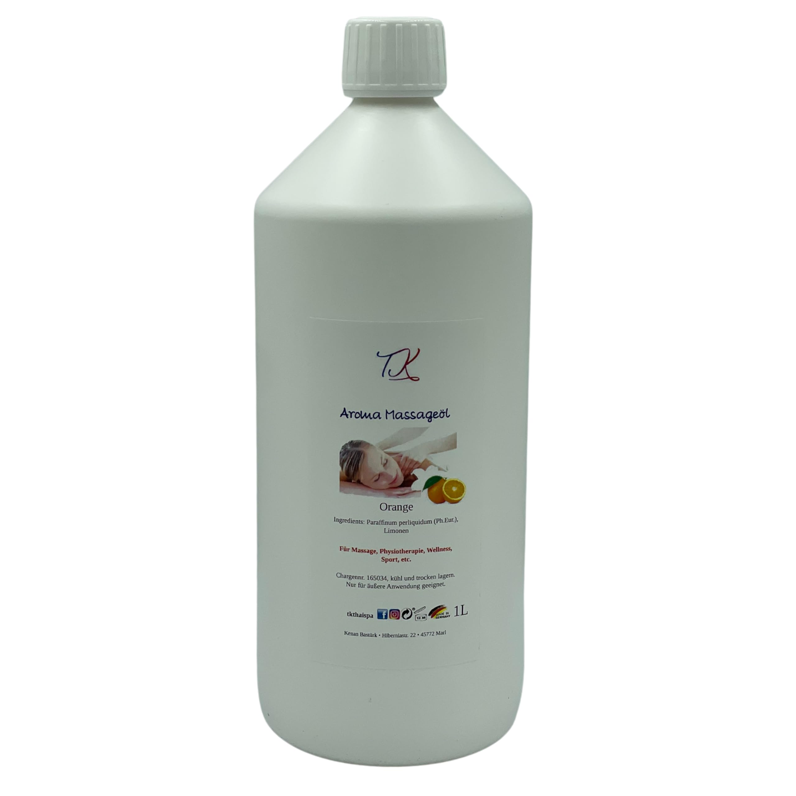 Lot de 11 huiles de massage aromatiques (2 x 500 ml) pour massage, physiothérapie, bien-être, sport, etc. de qualité pharmaceutique (1000 ml, orange et orchidée)