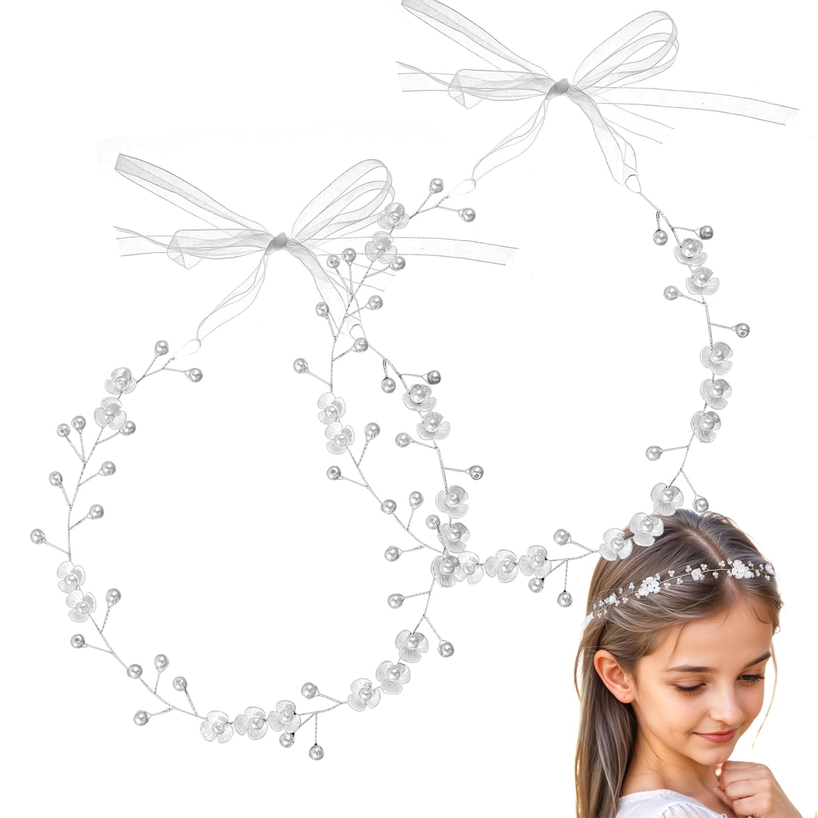 2 pezzi di coroncine fiori per capelli da bambina, decorazioni floreali per capelli da bambina, coroncine di fiori per matrimoni, decorazioni per comunioni, matrimoni, compleanni, feste
