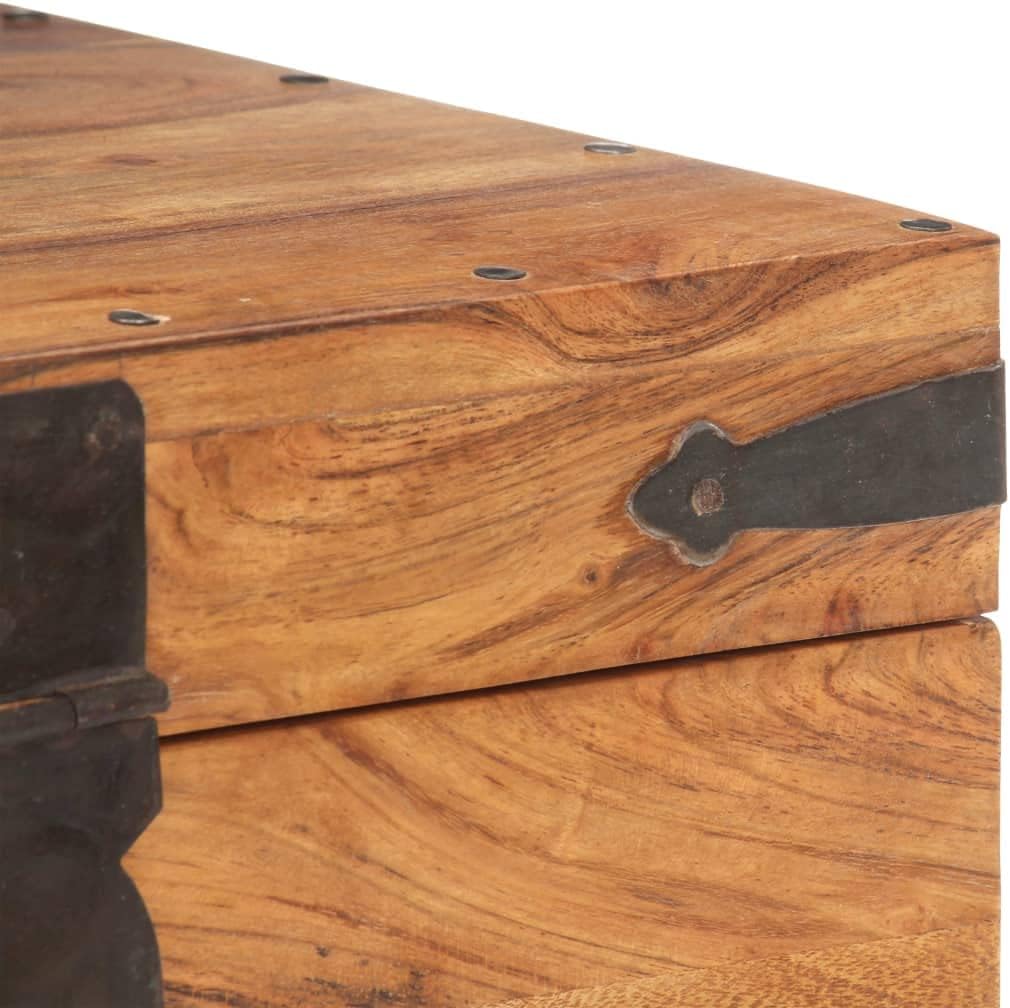 vidaXL Solid Acacia Wood Chest - Functional Lockable Storage Box or Bedside Table with Unique Wood Grains - Dark Brown