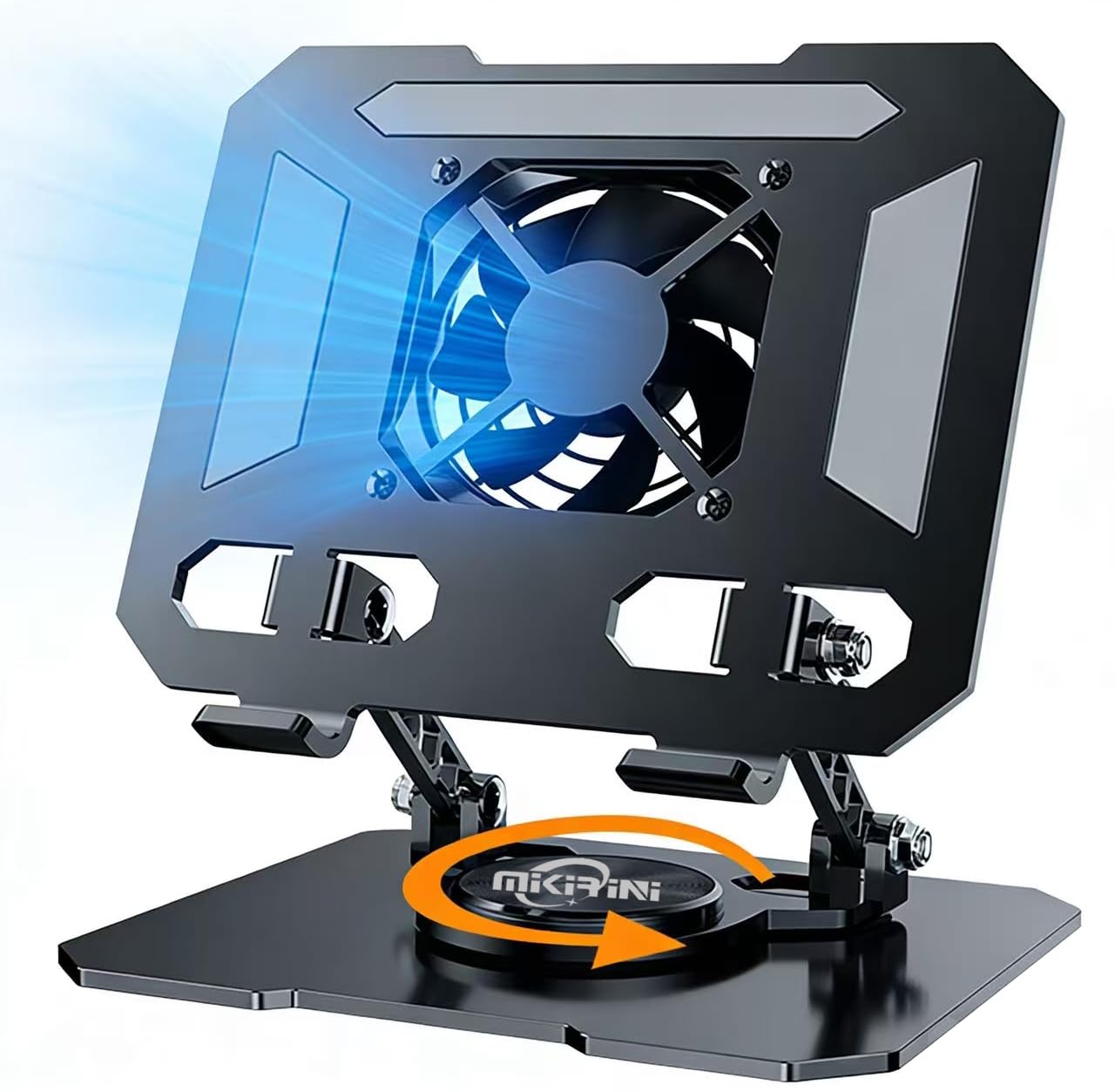 360° Rotating Tablet Desk Stand Holder with USB Cooler，Carbon Steel Frame Dual Rod Mount Support for iPad Pro 13 12 11 Air Mini 5 4 3 Samsung Tab