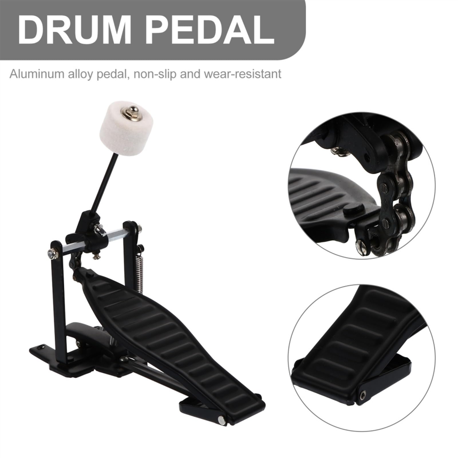 Pédale de grosse caisse Pédale De Grosse Caisse Durable Accessoires D'instrument De Pratique De Tambour À Pédale Unique Instrument De Pédale De Coup De Pied De Tambour Noir