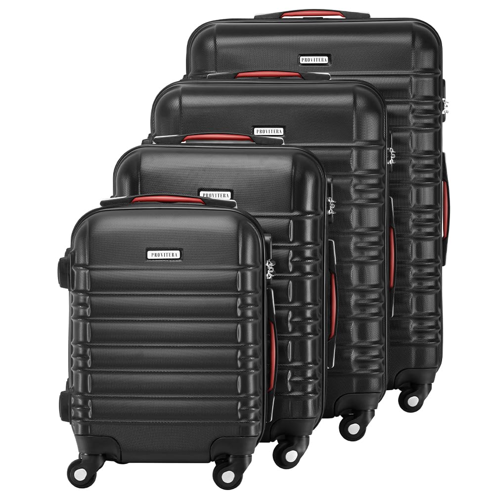 Juego de 4 Maletas rígidas de ABS, Maletas rígidas S-M-L-XL con Mango telescópico y 4 Ruedas Easy Roll, candado con Cerradura de código, Trolley Resistente de Viaje, con Equipaje de Mano