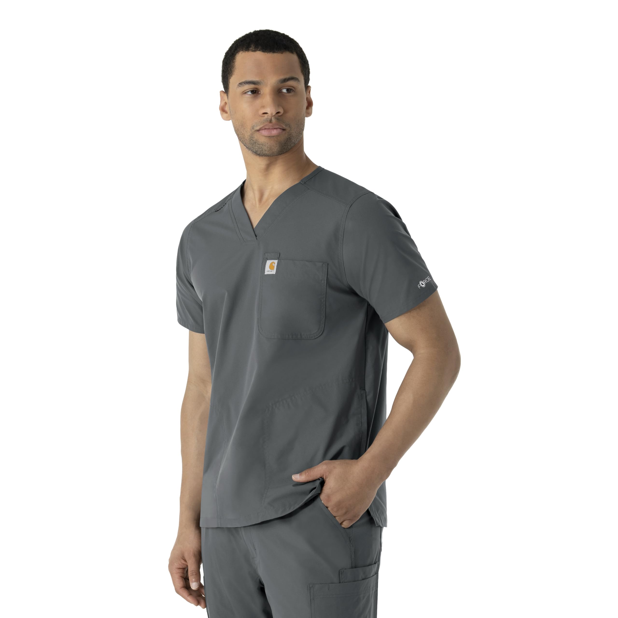 Carhartt Force - Camiseta con cuello de pico para hombre, Peltre, X-Large
