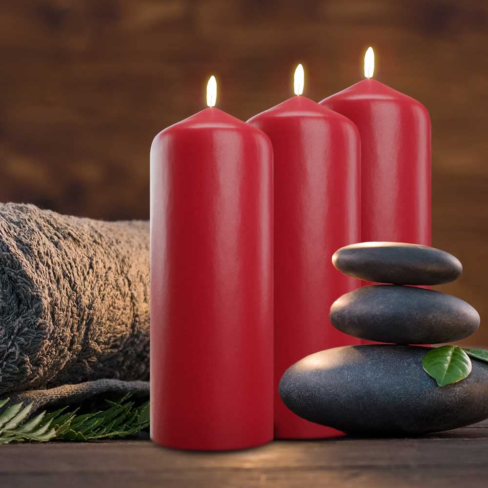Bask Velas de pilar de vacaciones - Velas decorativas sin aroma en rojo de Navidad - Paquete de 6