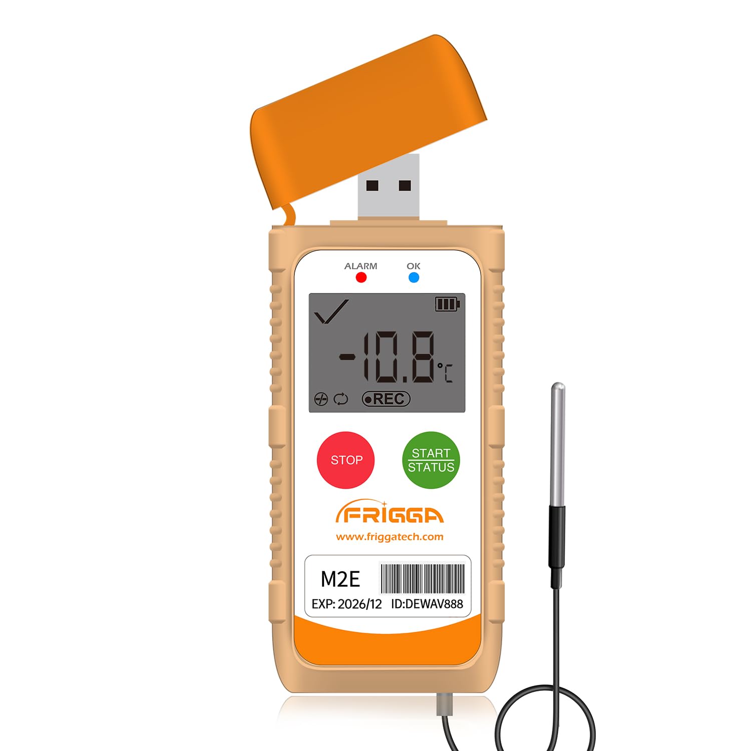 Frigga M2E Mehrzweck-Temperatur-Datenlogger mit externem Sensor USB-Digital-Temperaturschreiber 14400 Punkte hohe Genauigkeit PDF CSV Bericht
