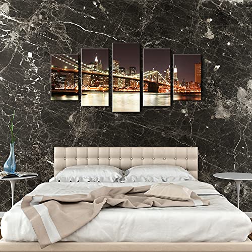 Wieco Art 5 Piece Giclee Canvas Prints Wall Art The Brooklyn Bridge Landscape Pictures Photo Paintings For Living Room Bedroom Home Decorations Modern Stretched And Framed City Skyline Art Work #TOP1