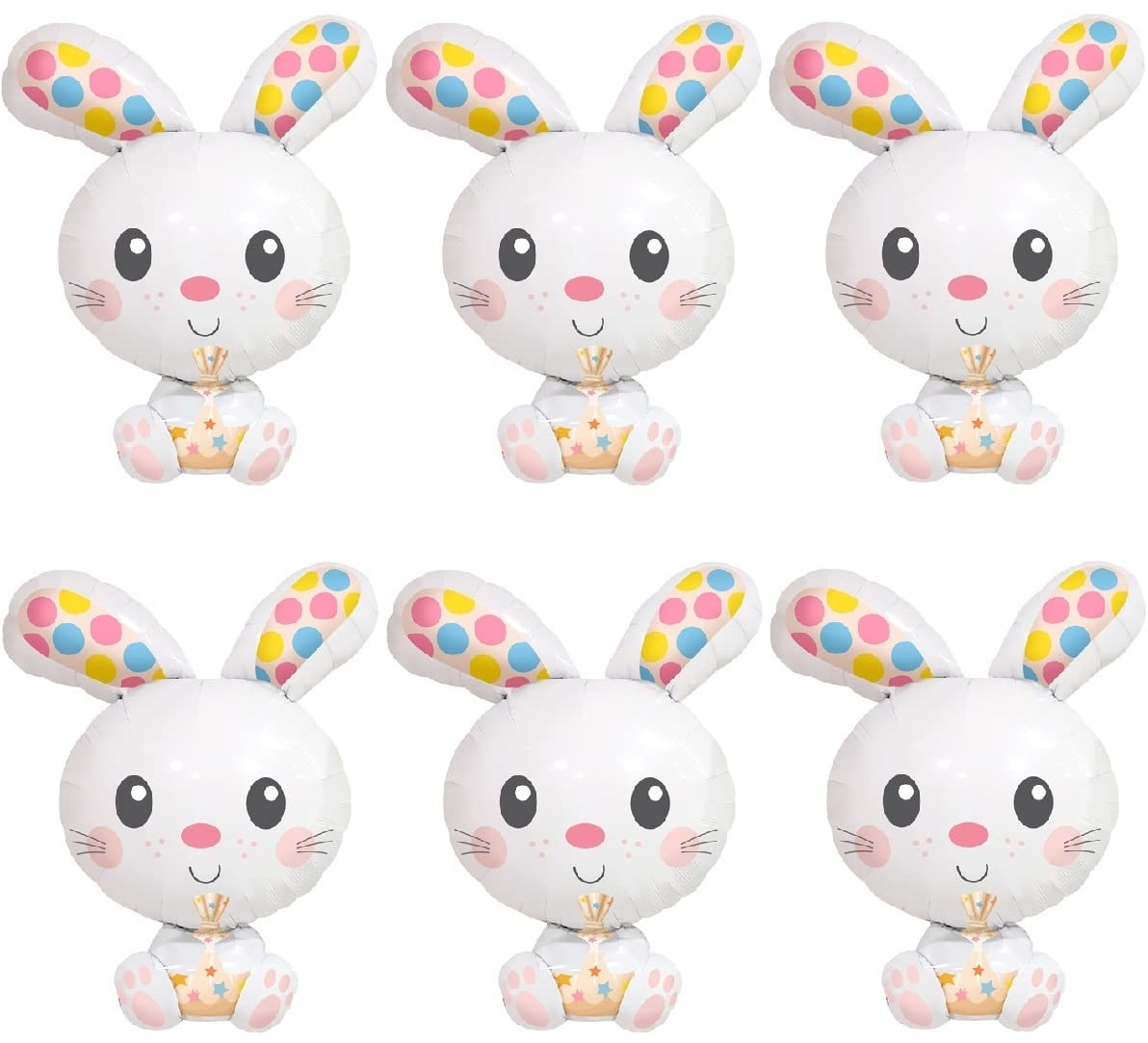 6Pcs Jumbo Spotted Bunny Easter Balloons - 28.7" Happy Easter Bunnies Mylar Party Balloon Decoration - Easter Animal Bunny Rabbit Jungle Farm Theme Party Birthday Baby Shower Balloons