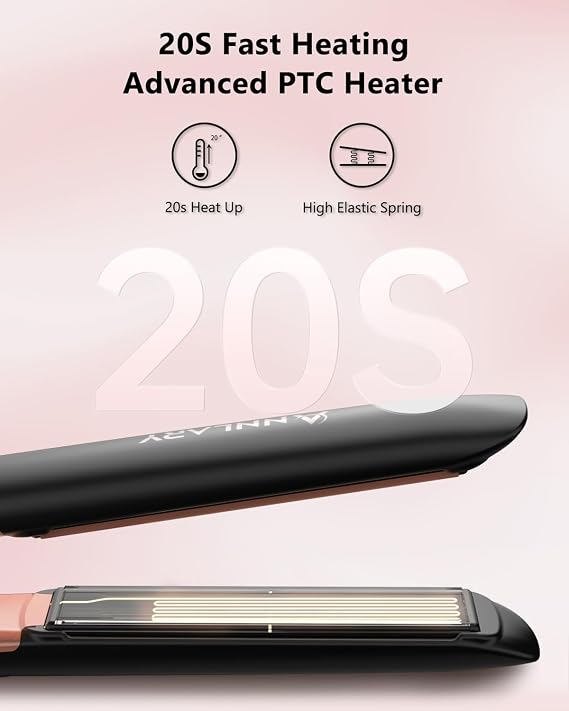 Annlary Hair Straightener 1 Inch Flat Iron and Curler 2 in 1 Titanium Ceramic Ionic Dual Voltage Straightener with Heat-Resistant Silicone, for Less Frizz, Shinier & Smoother