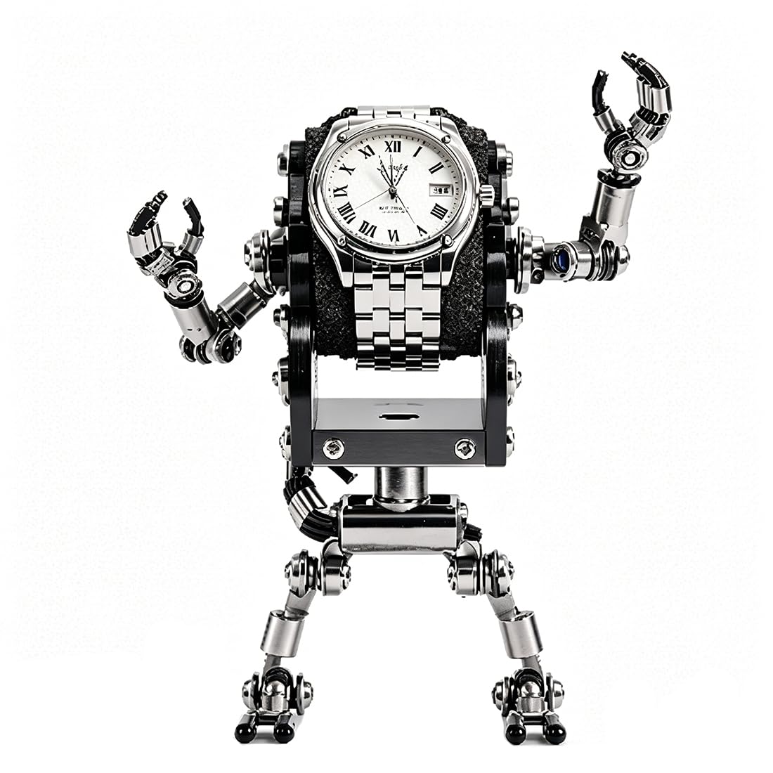 Supporto per orologi a forma di robot, in metallo, fatto a mano, regolabile (Black Knight (versione corta))