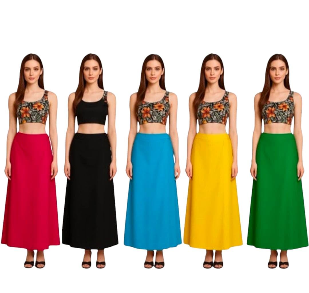 ladyaura Ladyaura39 Petticoat Combo Pack, 5 Colours - Red, Black, Blue, Yellow, Green, Free Size, Saree Underskirt, Petticoat for Saree, Free Size-picture-15
