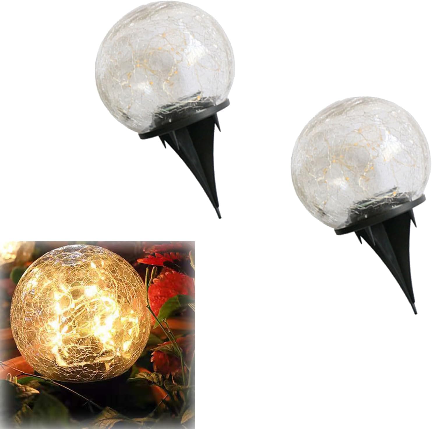 2PCS Outdoor Waterproof Cracked Glass Solar Globe Lights - Suitable for Garden, Patio, Yard - Lawn Backyard Decor - Dazzling Outdoor Lighting Solution