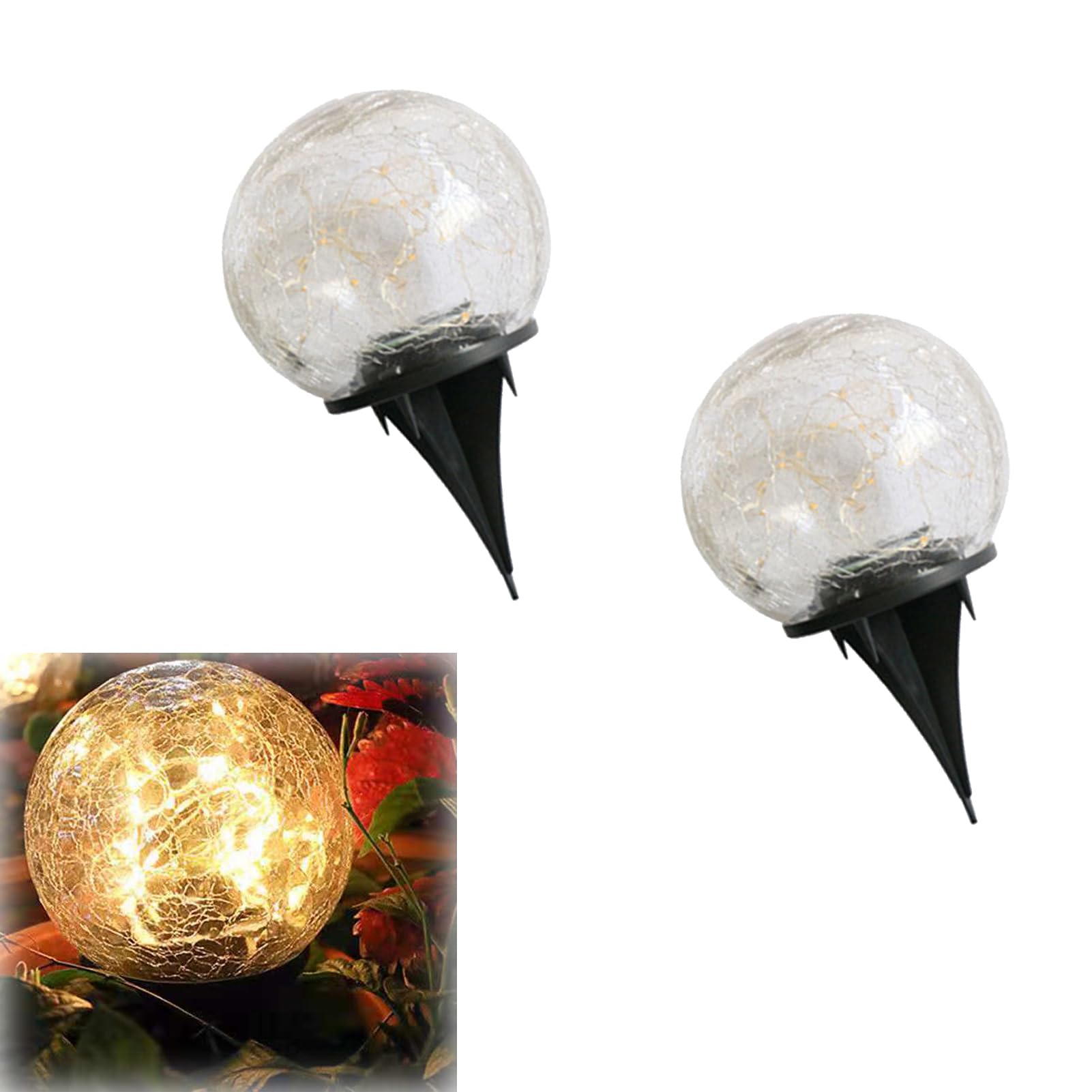 – Duomama 2PCS Outdoor Waterproof Cracked Glass Solar Globe Lights - Suitable for Garden, Patio, Yard - Lawn Backyard Decor - Dazzling Outdoor Lighting Solution
