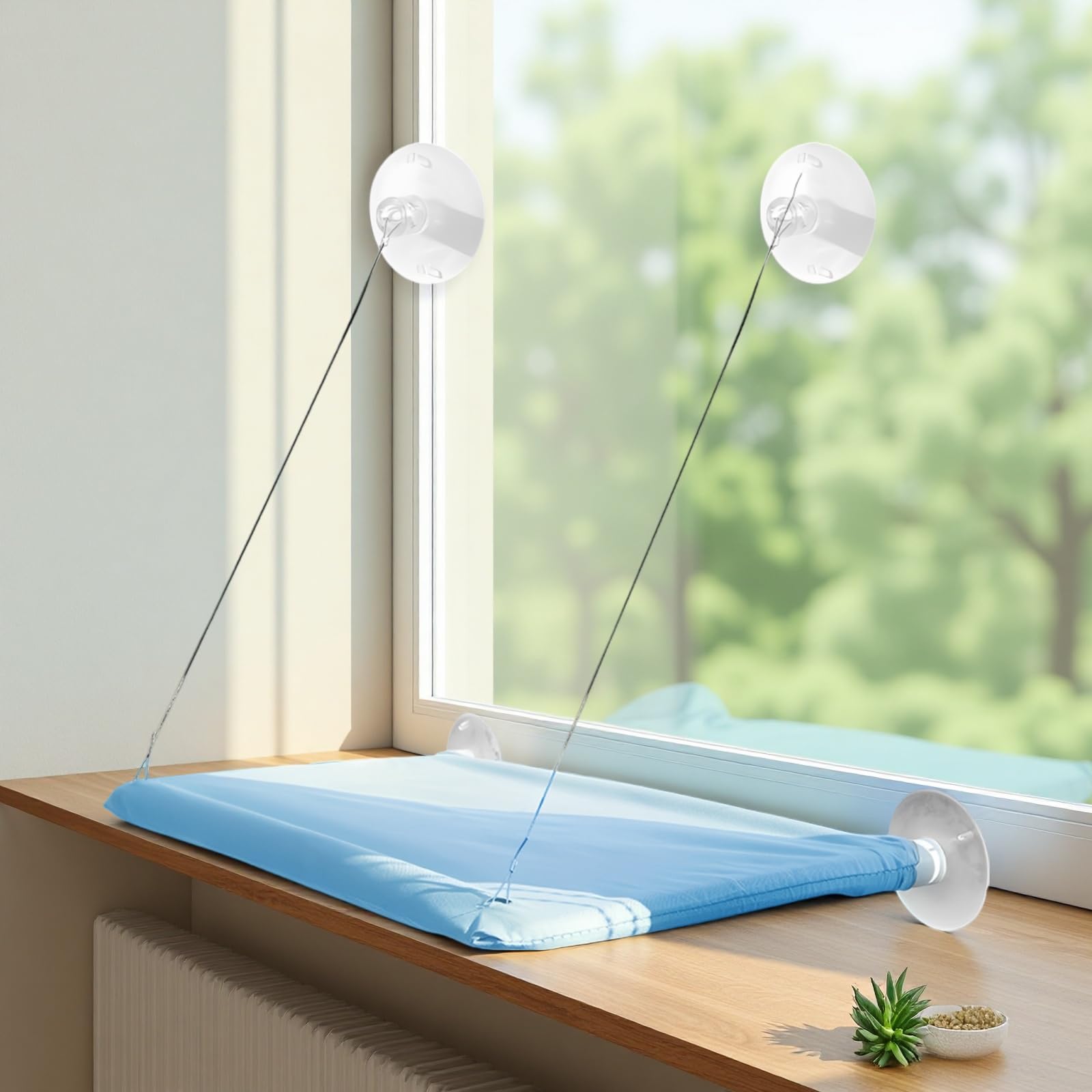 Hamac de fenêtre pour Chat, ventouses puissantes, 55 x 32 cm, Tissu Oxford et Fil métal, Gain de Place, Couchage pour Chat d’intérieur, Bleu
