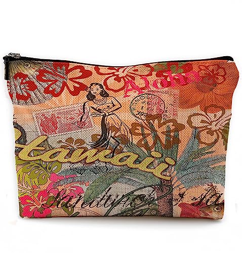 NEGIGA Hawaii Hula Vintage Makeup Bag & Cosmetic Toiletry Case with Rustic French Style and Zipper Pouch