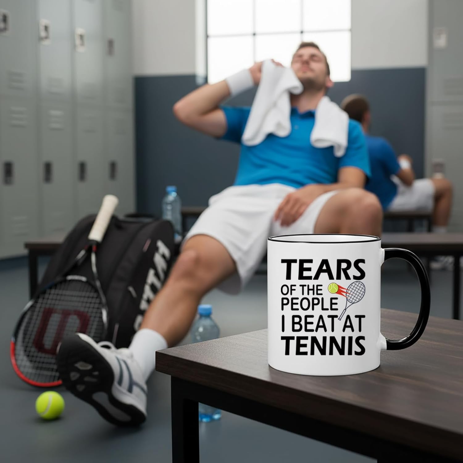 Tennis Gifts for Women Men, Funny Christmas Gifts for Tennis Players Coach, Tears of The People I Beat At Mug, 11OZ Black Handle - Image 3