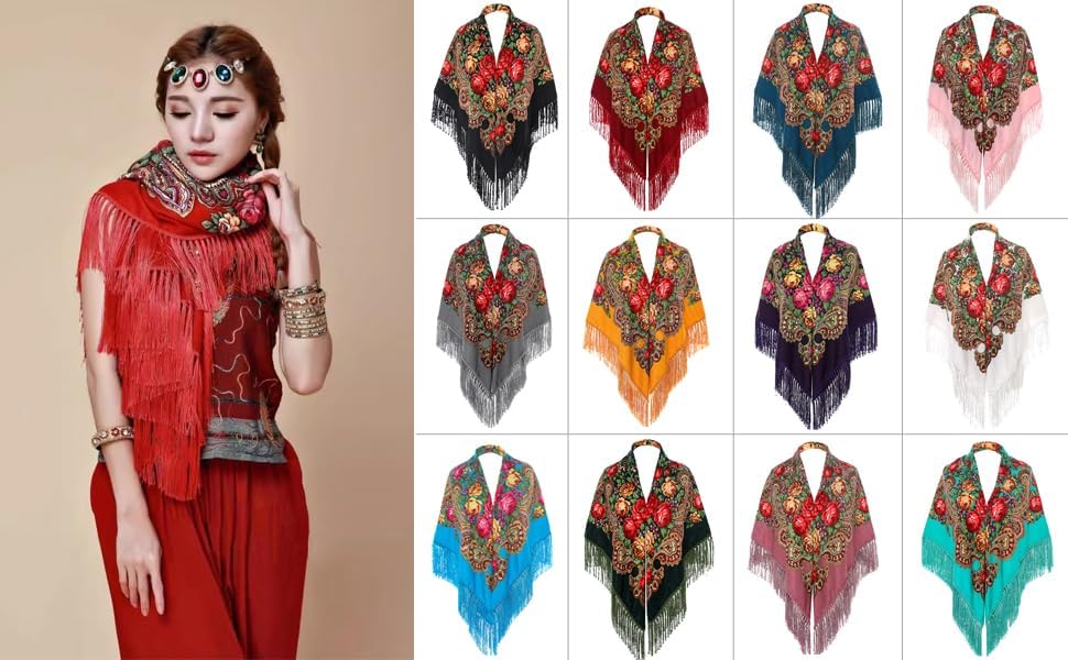 Russian Style Muffler Warm Scarf Women's Traditional Scarf Wrap Tassel Shawl Fringes Neck Head Shawl Retro Scarf - Image 6