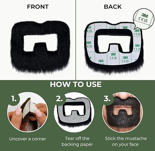 Miniatura 3 de Mustaches Barba falsa autoadhesiva novedad pelo facial falso accesorio de disfraz para adultos color negro brillante