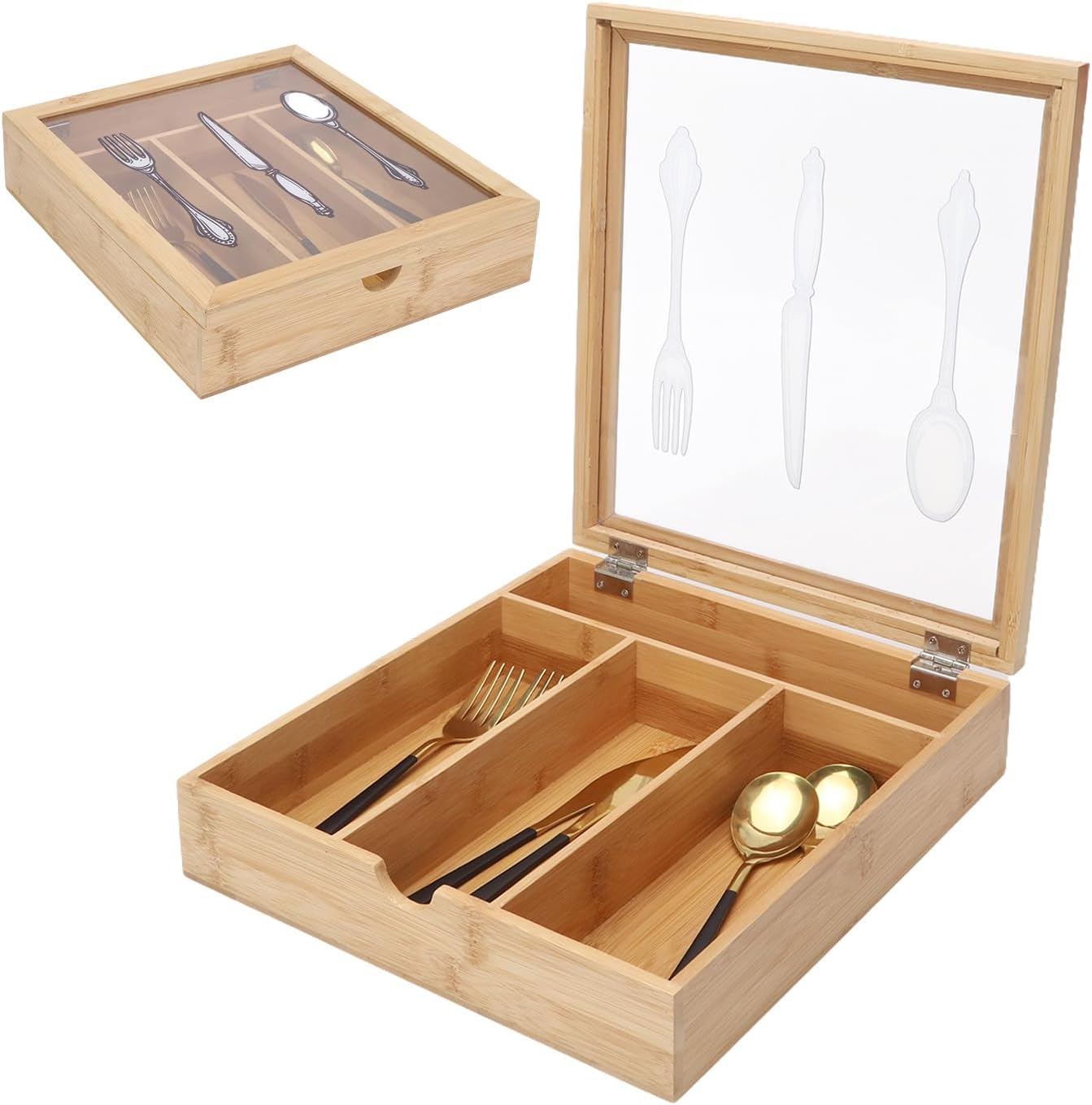 FARLEY Wooden Cutlery Box with Lid Wooden Cutlery
