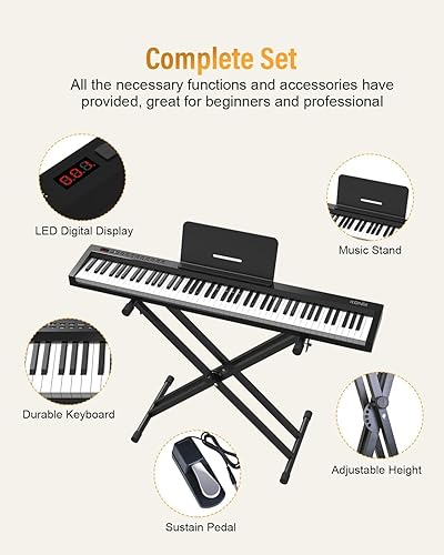 Miniatura 6 de KONIX Digital Piano 88 Key Full Size Semi Weighted Electronic Keyboard Piano Set with Stand, Built-In Speakers, Sustain Pedal, Bluetooth