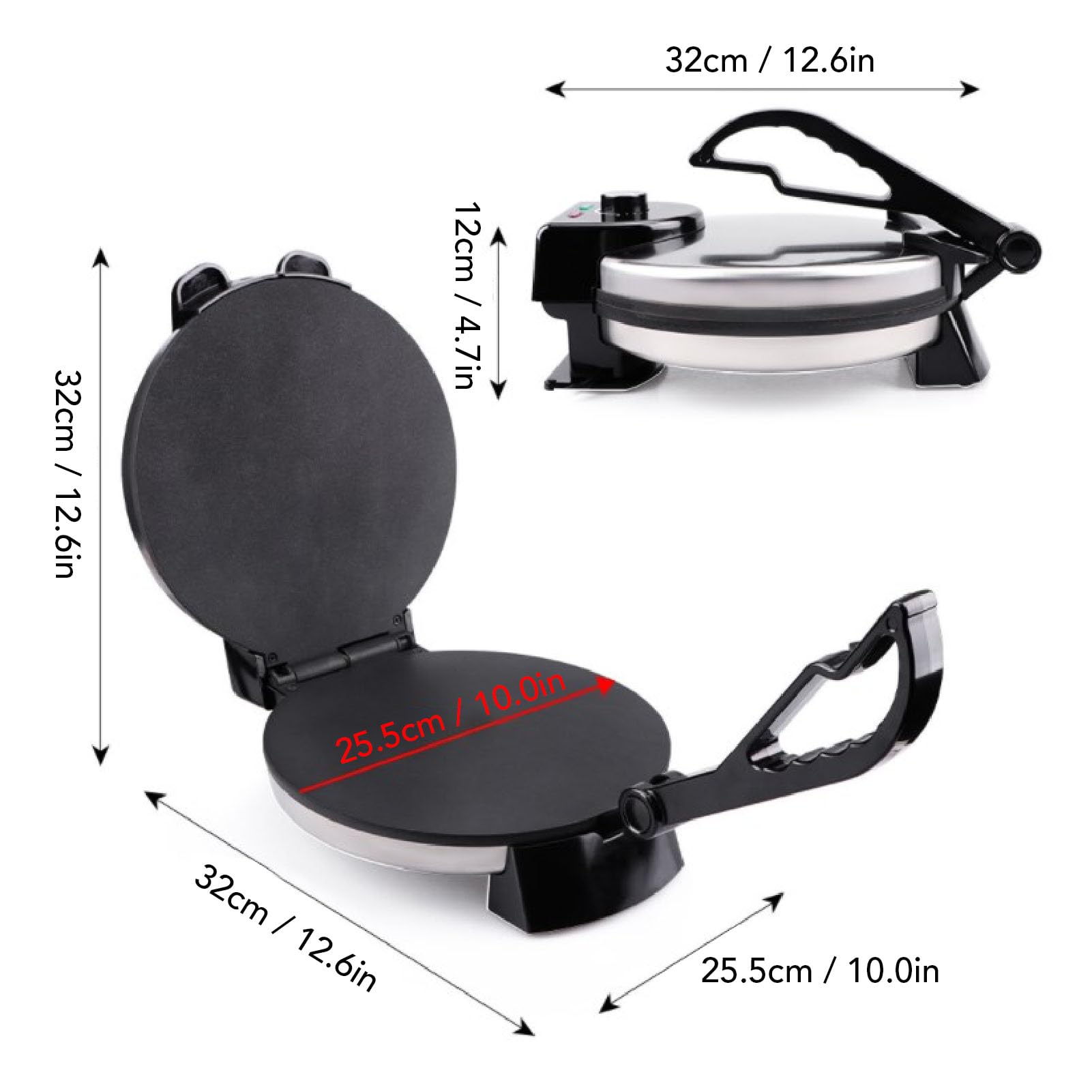 Roti Maker, 1800 Watt Güç Çift Taraflı Isıtmalı Tortilla Makinesi Sağlam Yapı Alüminyum Alaşımlı Chapati Maker Haşlanma Önleyici Ve Kaymaz Elektrikli Tortilla Presi