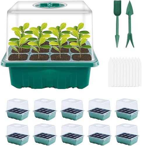 CXING Bandejas de semillas  Paquete de 10 bandejas de cultivo de invernadero propagadoras de 120 celdas, bandeja de inicio de plántulas con tapas