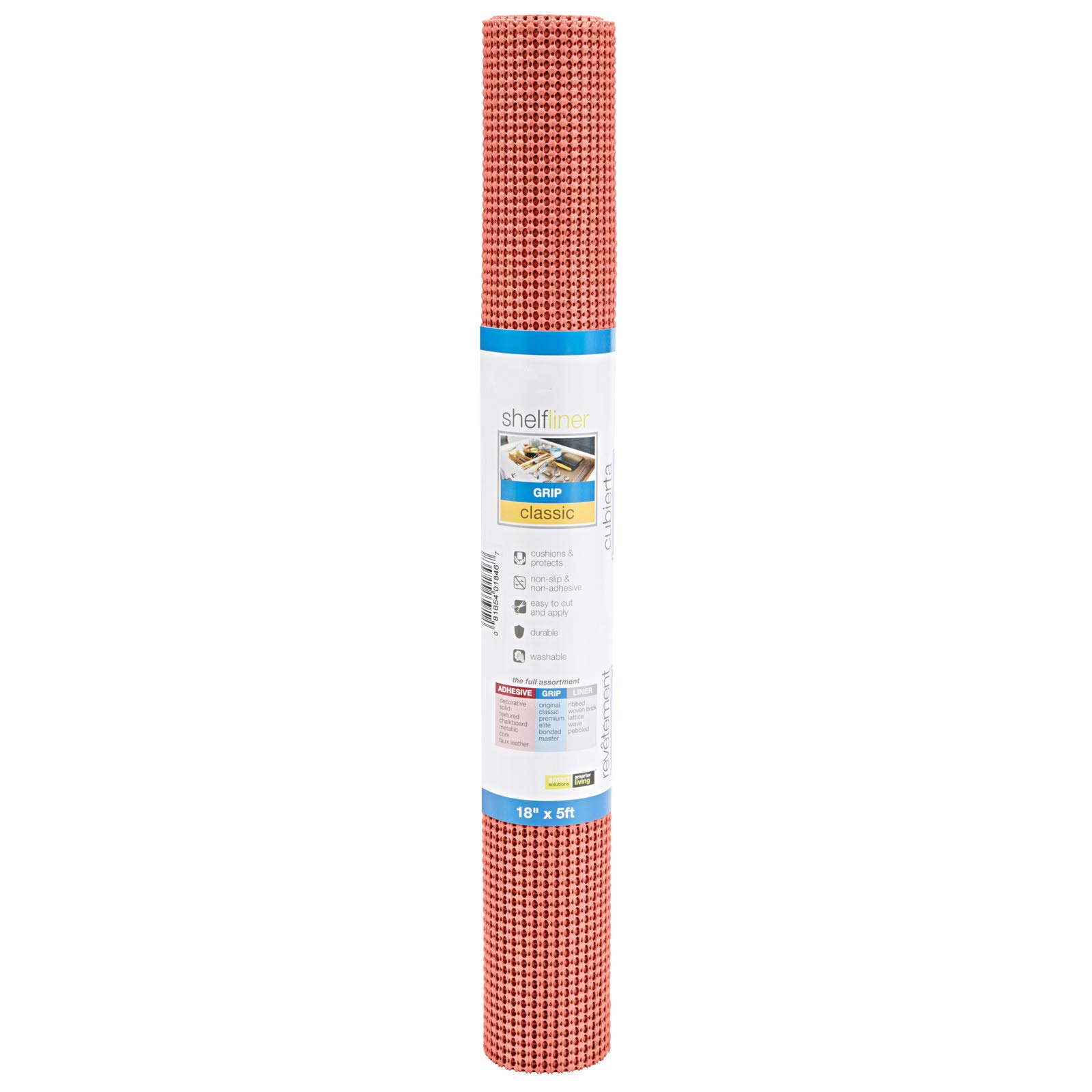 Smart Design Classic Grip Shelf Liner - 18 Inch x 5 Feet - Non Adhesive, Strong Grip Bottom, Easy Clean Kitchen Drawer, Cabinet, Cupboard Dresser Protector Cover, Non Slip Rubber Mat - Coral Orange