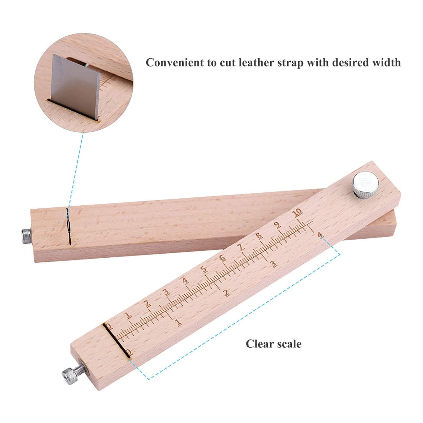 Herramienta de Trabajo de Cuero con 5 Cuchillas - Cortador de Tiras de Cuero Ajustable de Madera para Stra