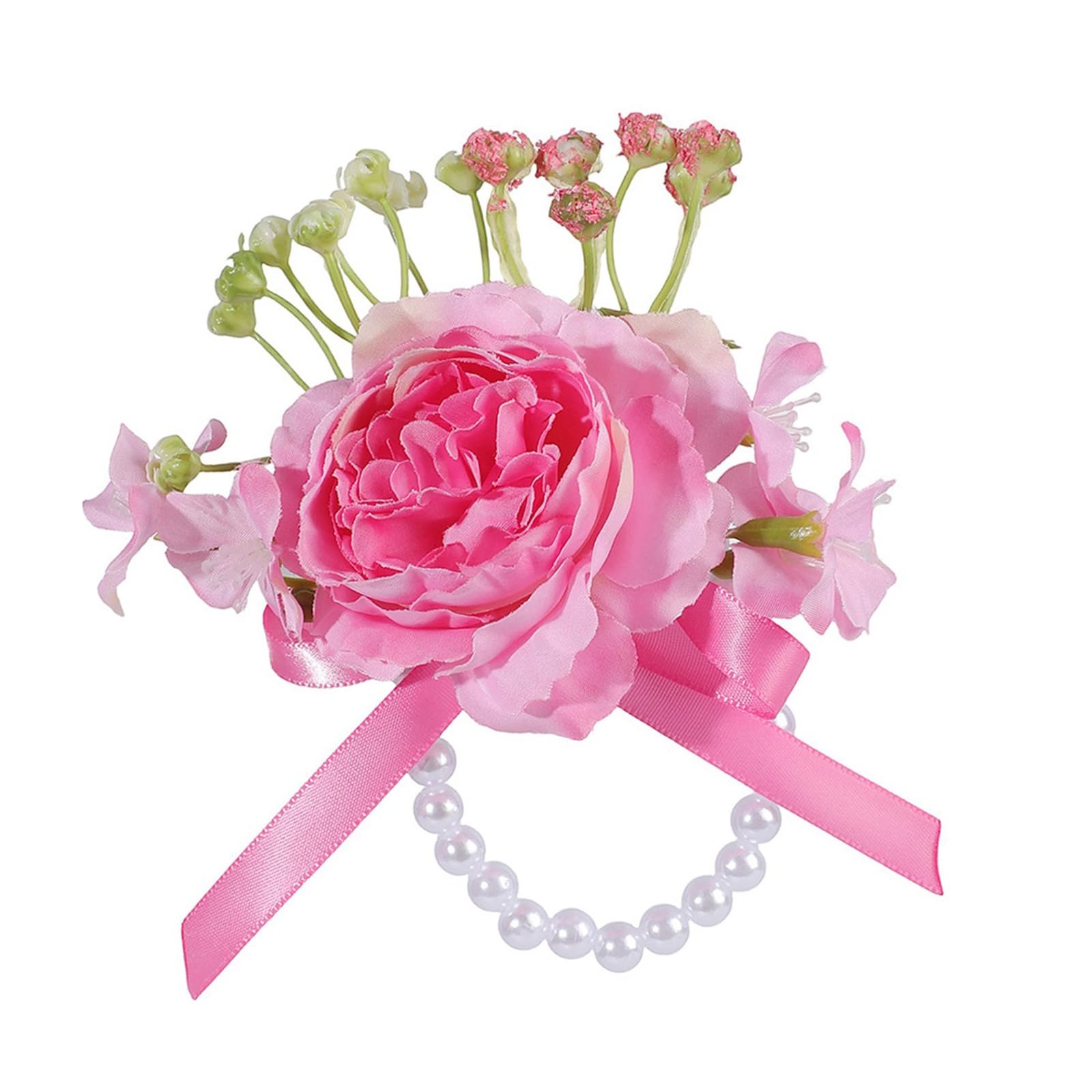 Kaeltsyn Pearls Wrist Corsage Artificial Flower Wristband for Bride and Bridesmaids Wedding Ceremony Dressingup Props Artificial Bride Wristlet