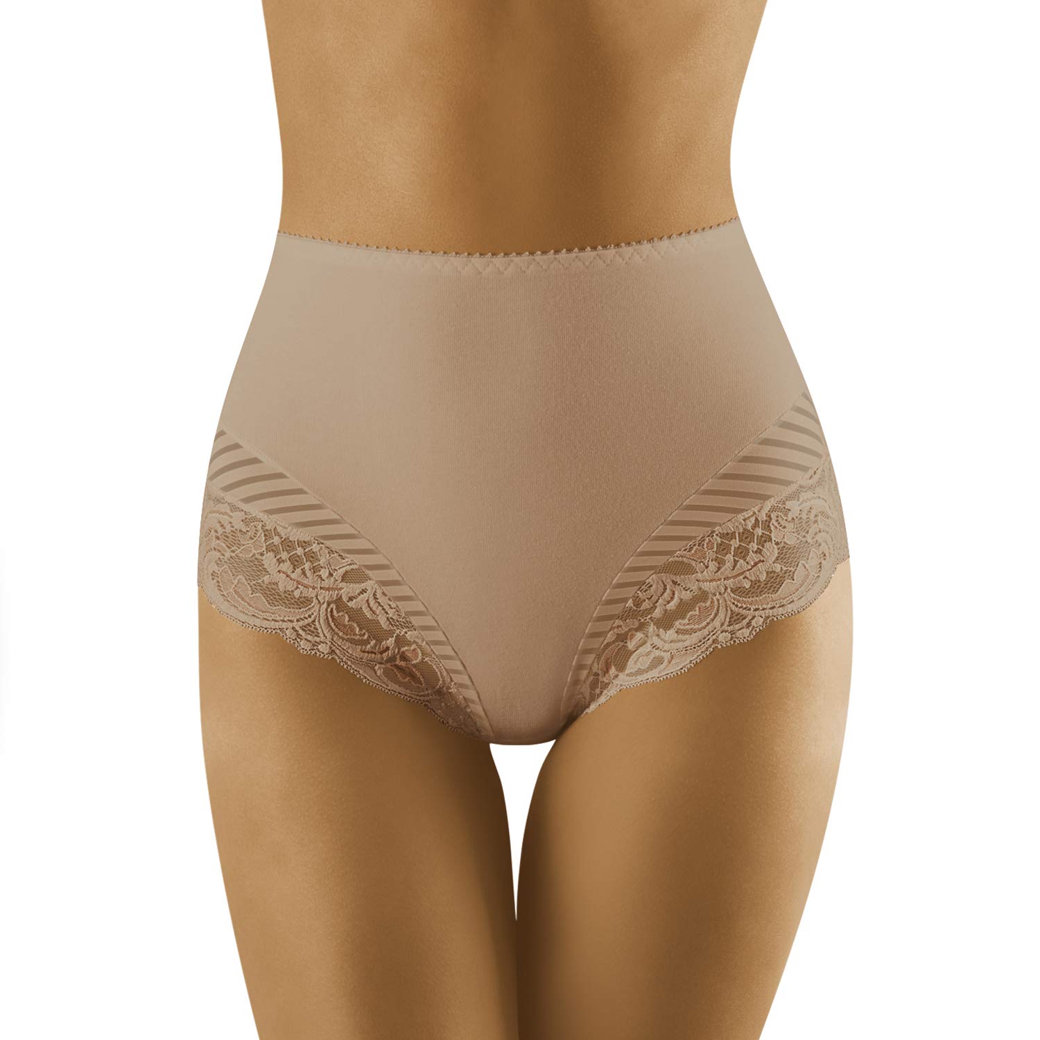 Wolbar Women's High Waisted Lace Briefs WB436, Beige,S