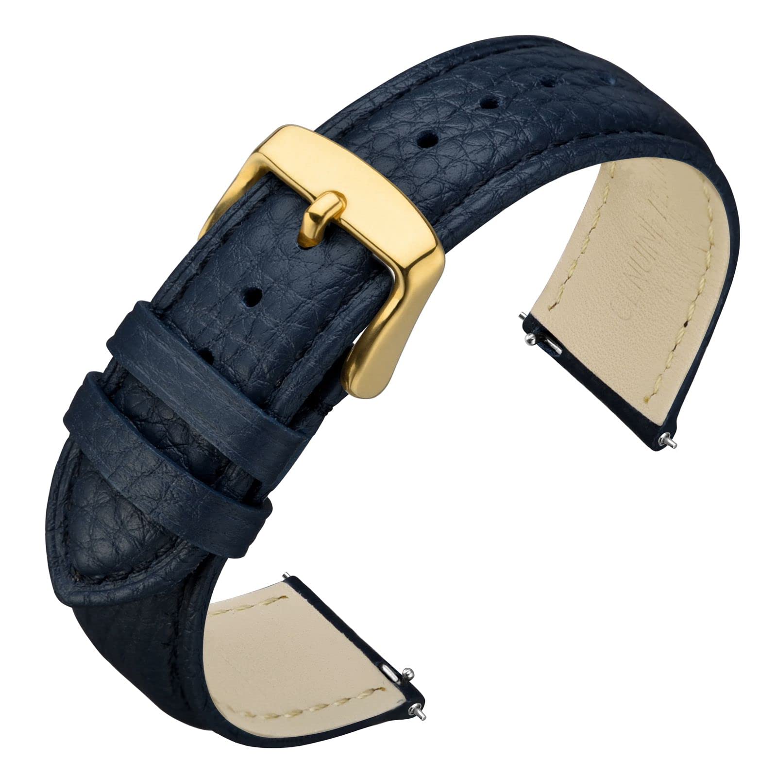 ANNEFIT Watch Band 22mm, Quick Release Textured Padded Leather Straps with Gold Buckle for Men and Women (Dark Blue)