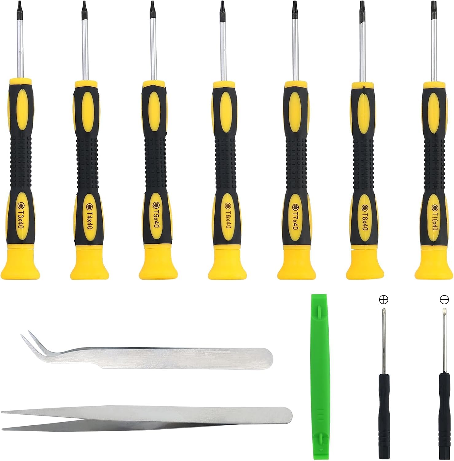 Torx Screwdriver Set 7Pcs T3 T4 T5 T6 T7 T8 T10 Security Screwdriver Set Magnetic Screwdrivers Repair Kit with Pry Tool Compatible with PS5 PS4 PS3 Xbox One Xbox 360 MacBook