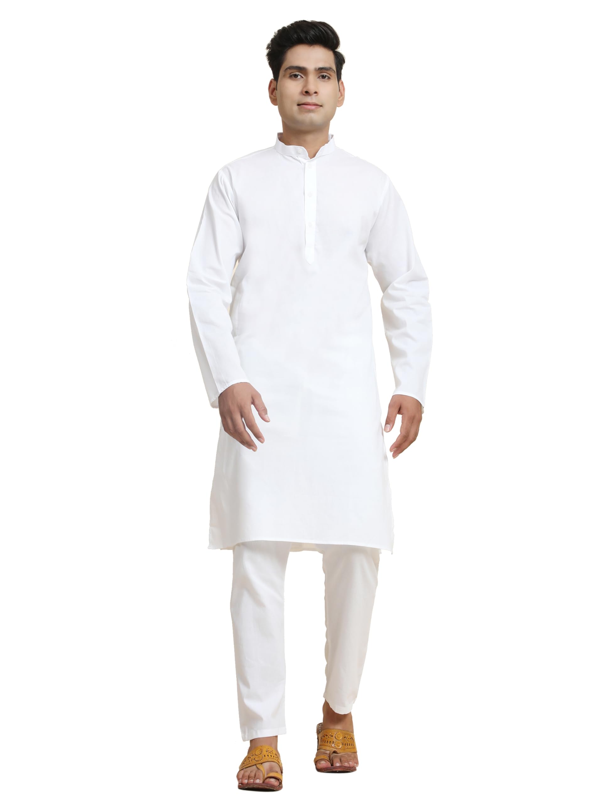 Men's Pure Cotton Solid Kurta Pajama Set Mandarin Collar Casual Yoga Dress