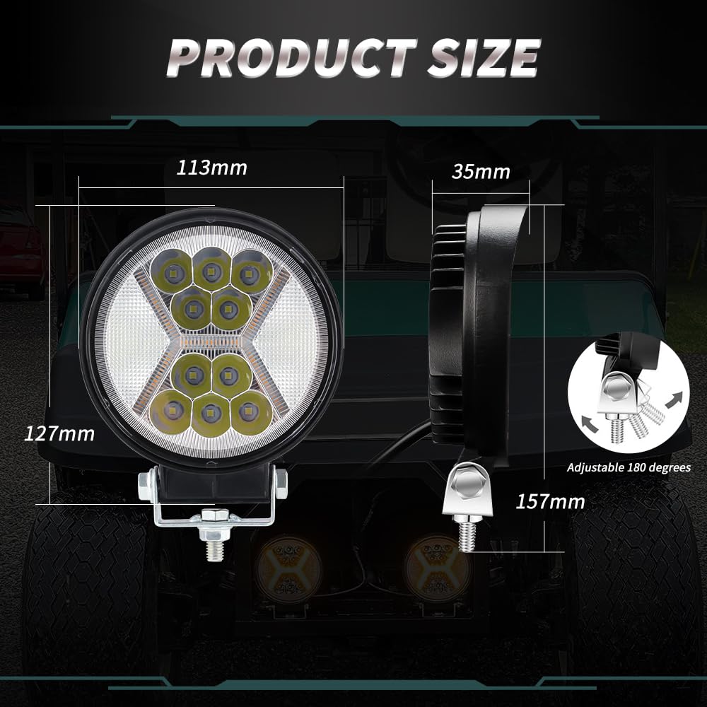 Offroad LED Lampa robocza 72W z DRL Światło przeciwmgielne Strobe Amber 4,5" Off Road Spot Flood Combo Reflektor LED 12-36V LED do motocykla, ciężarówka-2 szt