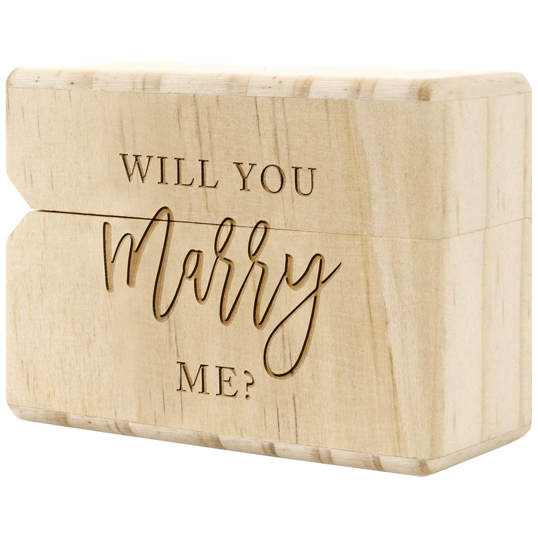 Koyal Wholesale Will You Marry Me? Engraved Real Wood Slim Ring Box, Wedding Engagement Proposal Ring Box