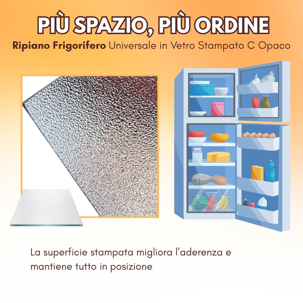 Ripiano Frigorifero Universale in Vetro Stampato C Opaco 47x27 cm 4mm | Mensola Vetro Frigo Extra Resistente Bordo Lucido | Ricambio Universale per Frigorifero