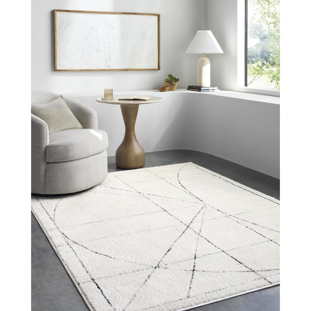 Livabliss x Galey Alix Shaggy Rug - Modern Berber Rugs Living Room, Large 160x213 cm, Soft Shaggy Rugs for Bedroom - Neutral Boho Fluffy Rug, Easy Care Plush Thick Pile - Ivory, Black