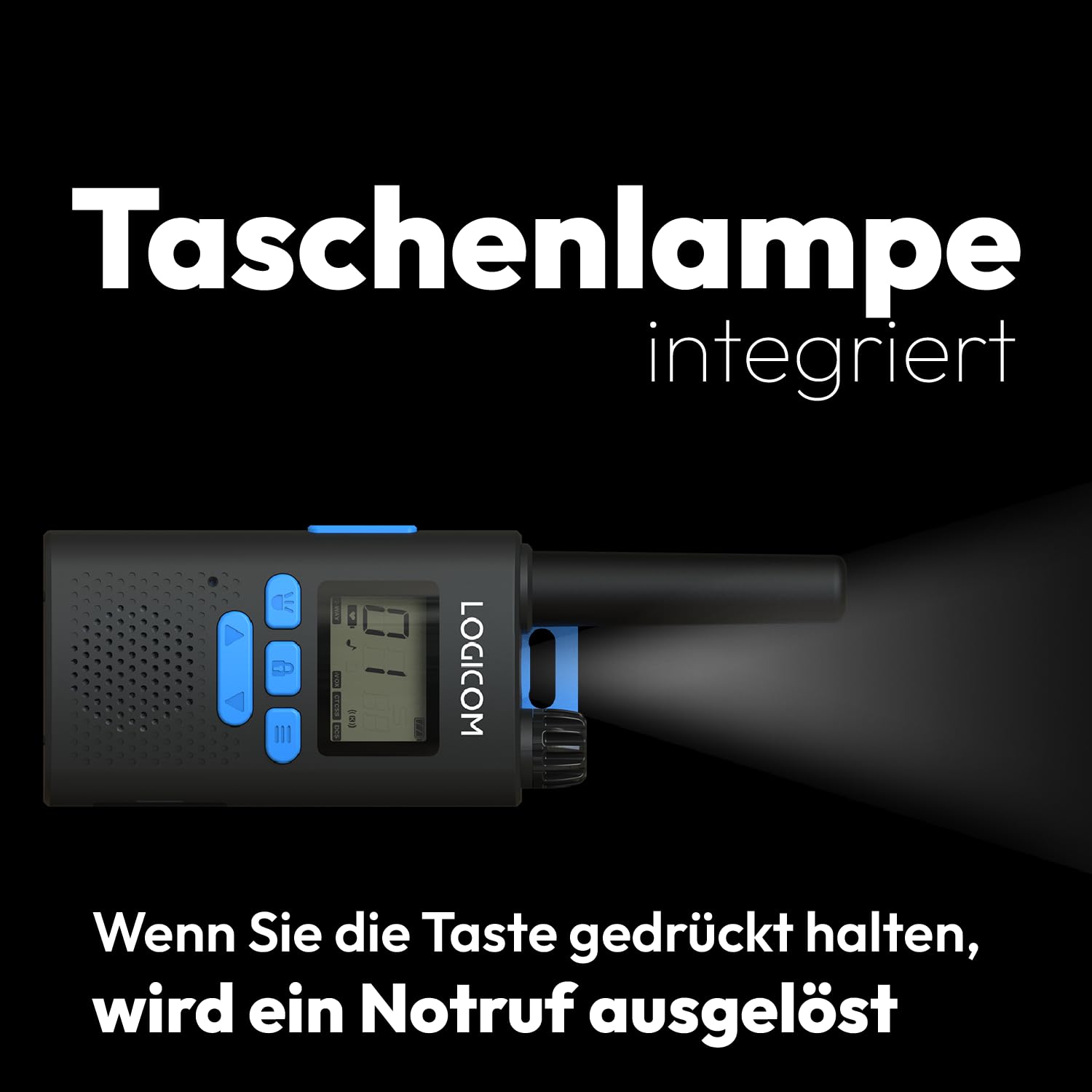 Logicom - Essential - Talkie-Walkie - PMR446 - sans Licence - Portée 10 km - autonomie 20h - écran LCD - USB-C - Lampe Torche - VOX Mains Libres -16 canaux - Batterie 1000 mAh - Pack 2 radios