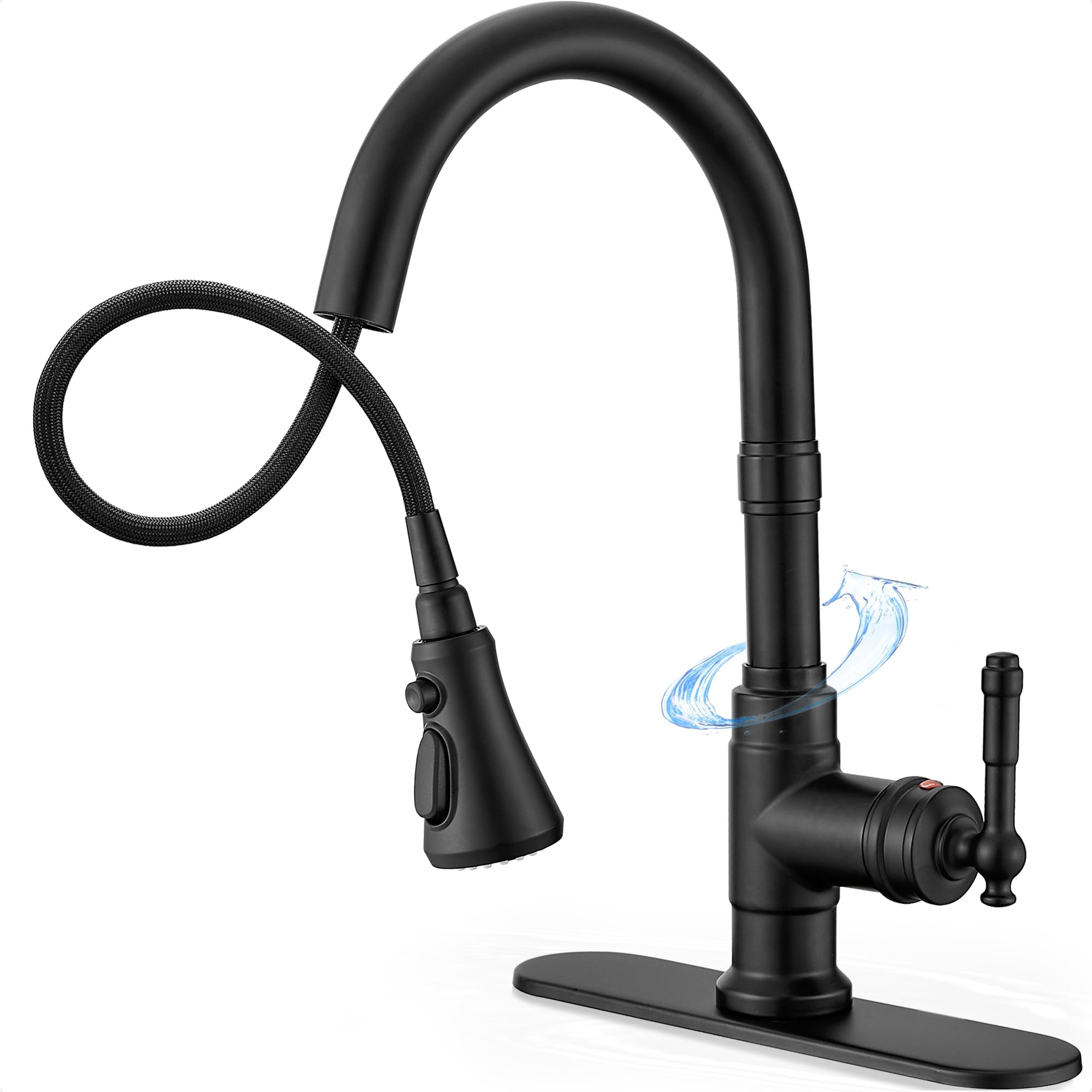 ATPCOLTD Matte Black Kitchen Faucets With Pull Down Sprayer, Single Handle High