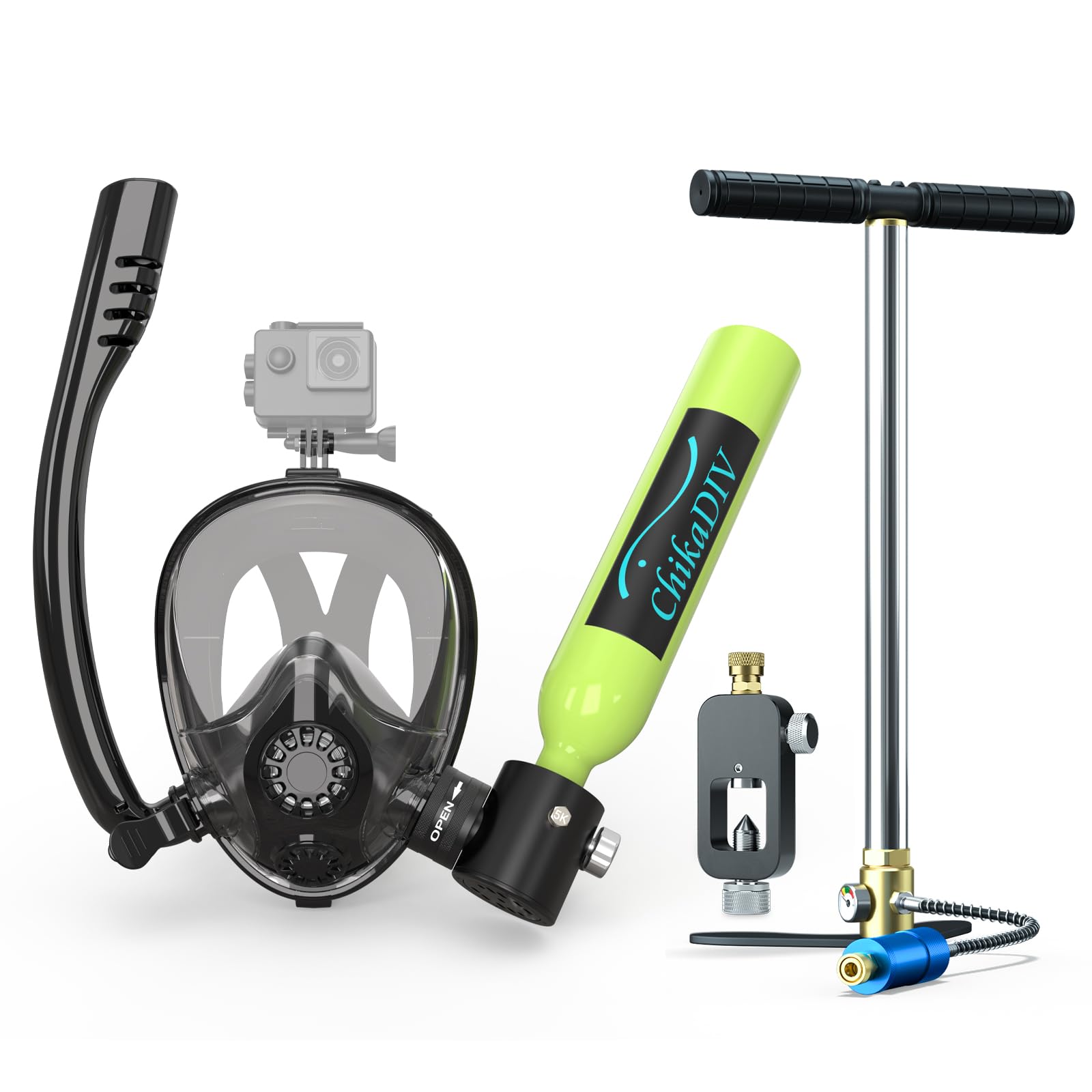 Mini Scuba Tank with Sub-Mask, 0.5L Diving Tank with Full-face Mask Underwater Breath System Lung Tank DOT Certified Pony Bottle for Snorkeling