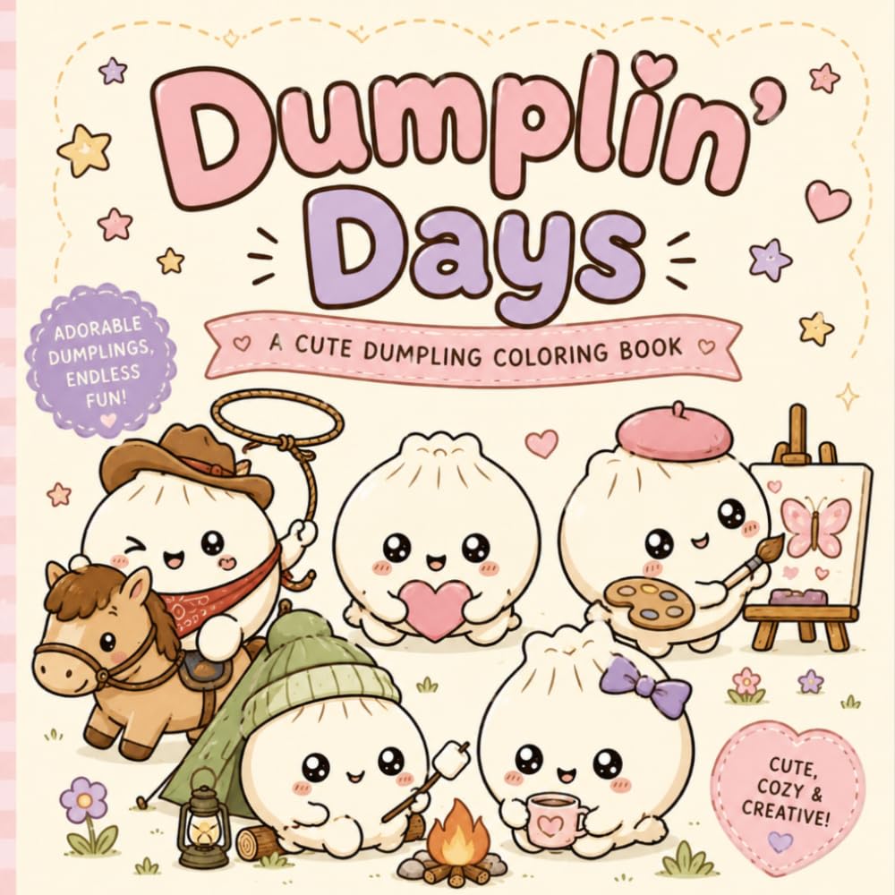 Dumplin' Days: 35 Adorable Dumpling Coloring Pages with Cozy Scenes, Cute Characters, and Creative Fun