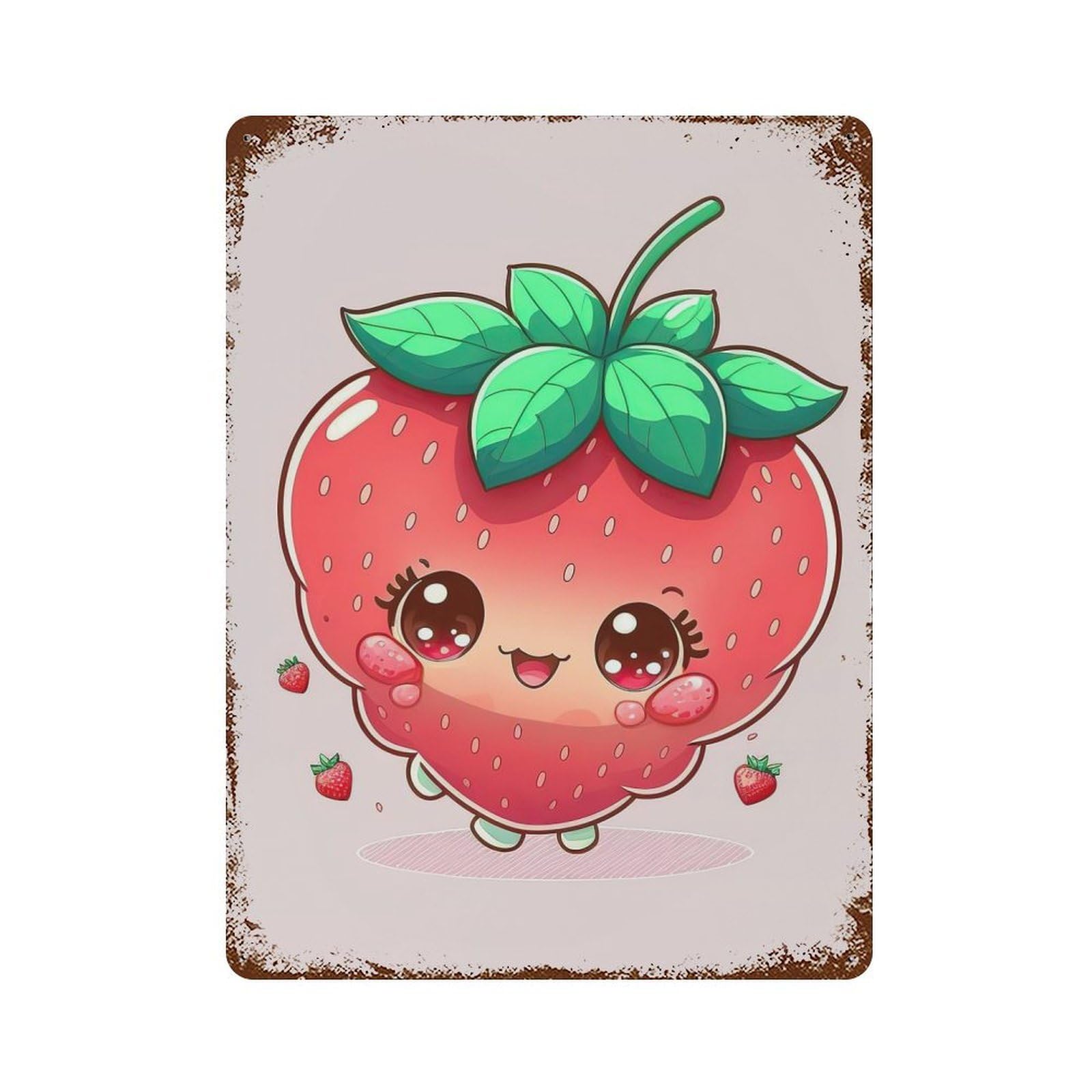 Kawaii Strawberry Rusty Metal Tin Sign 15.7"x11.8", Shabby Chic Decor for Garage, Bar And Workshop Decor