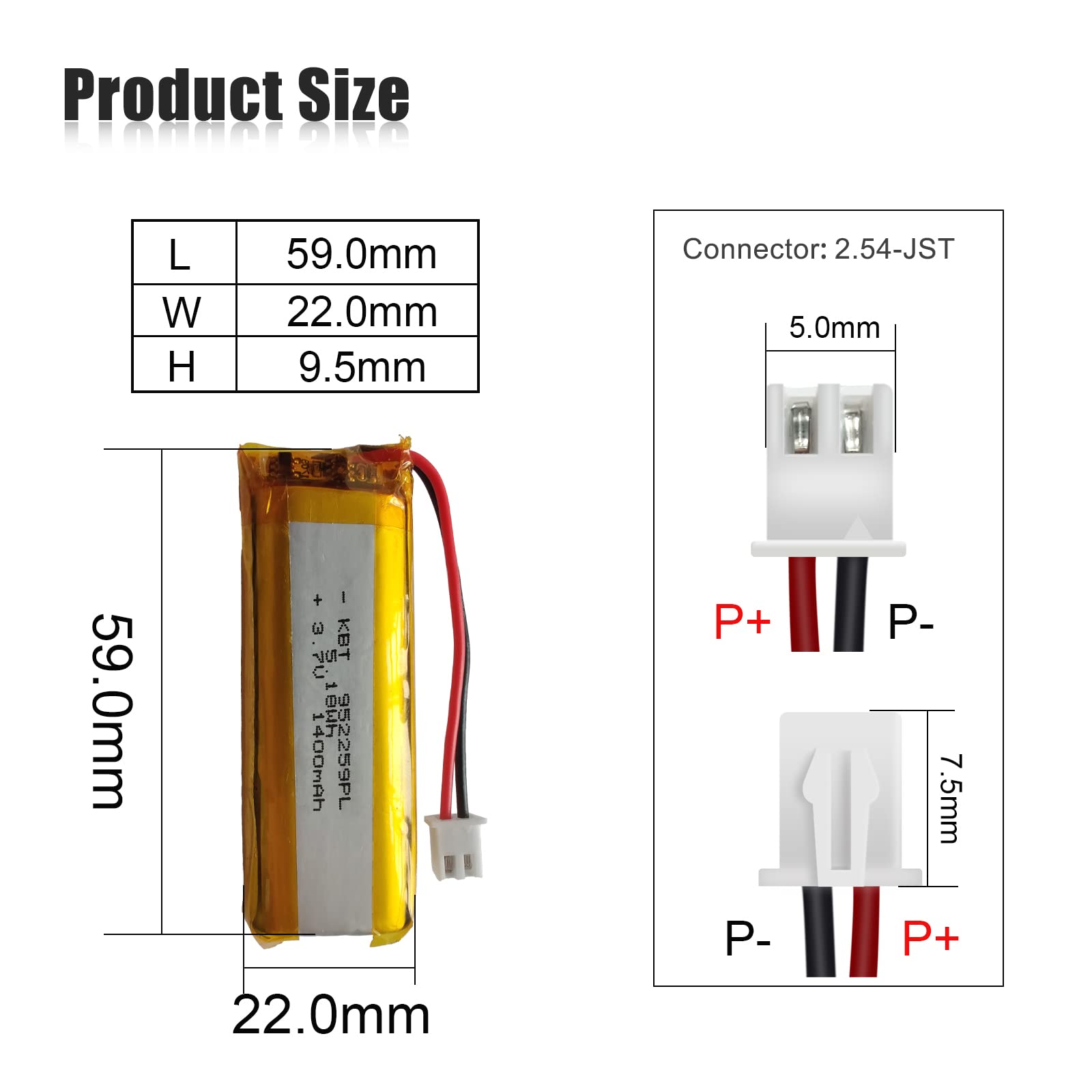 Amazon.com: KBT 3.7V 1400mAh Li-Polymer Battery: 952259 