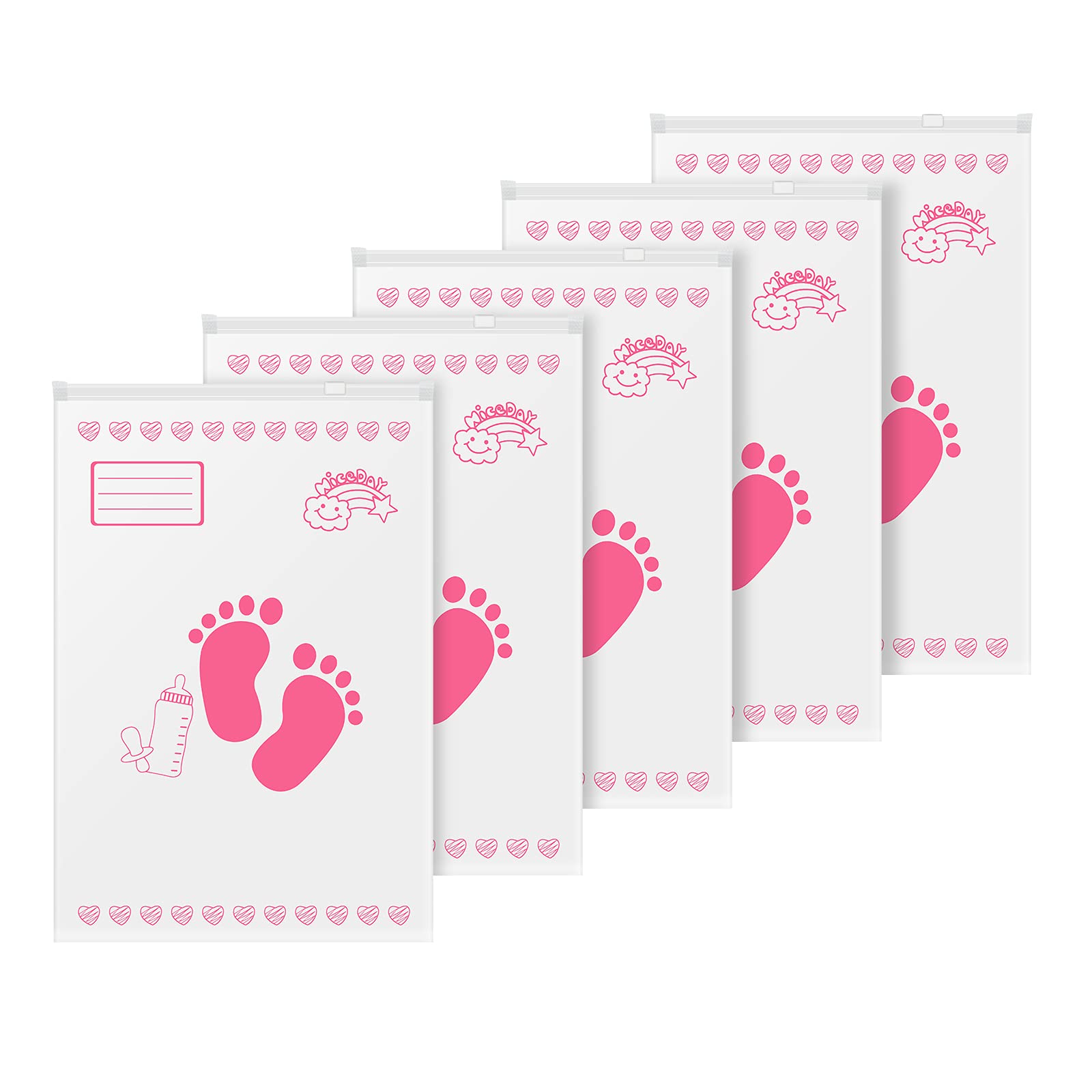 Leenou Corredino Neonato Bustine Ospedale Cambio Trasparenti PE Glassato 34x24 cm Rosa