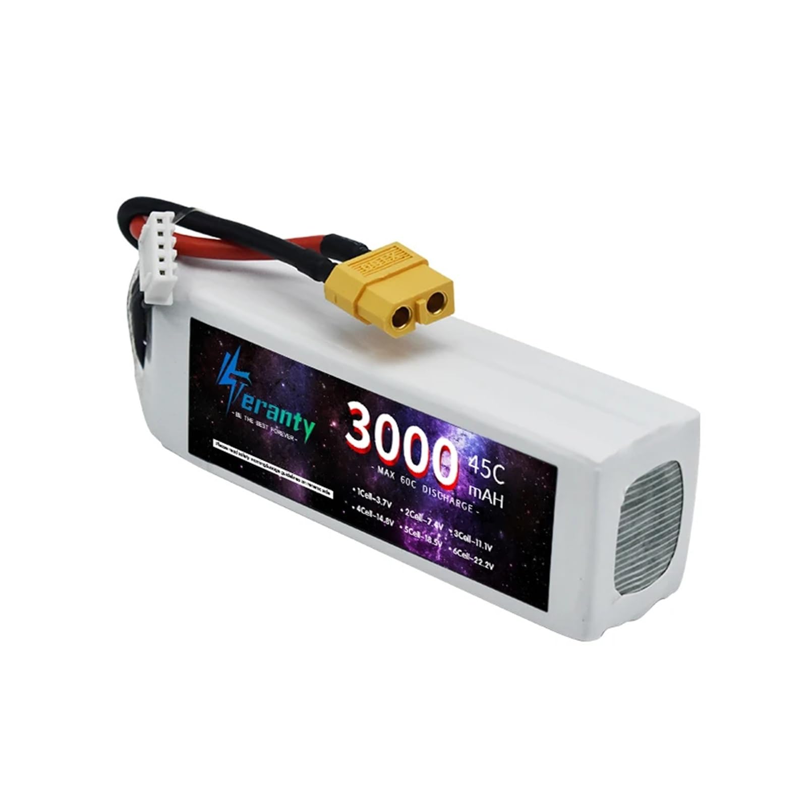 Batteria LiPo 1/3 pezzi 4S 14,8 V 3000 mAh, compatibile con Deans, spina XT60 XT30, compatibile con batteria RC for auto, elicottero, drone, barca, aereo, 45C(3PCS with XT60)