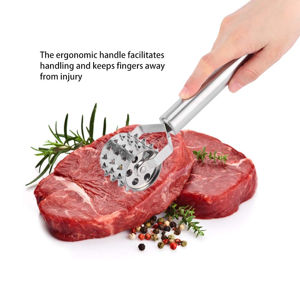 Alvinlite Meat Tenderizer with 360° Rotating Stainless Steel Ultra Sharp Needle Blades, Roll Meat Mallet Pounder Hammer Tool with Hanging Holes for Kitchen Tenderizing Steak, Beef and Fish