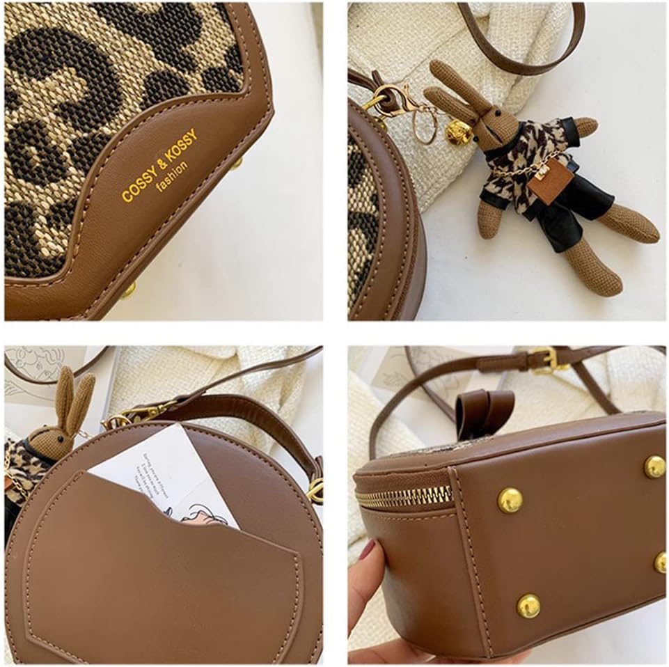 RTGGSEL Rhomboid Patterned Bucket Bag Crossbody Shoulder Bags for Women Cylinder Purse Satchel Handbags with Bunny Doll