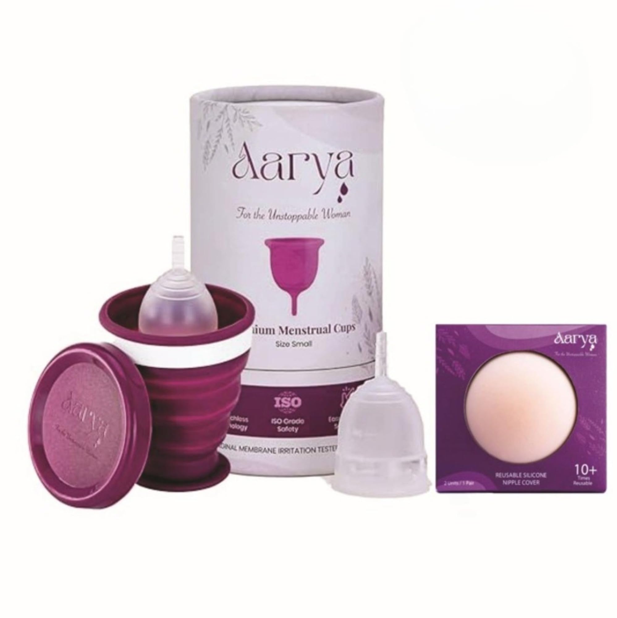 AARYA Reusable Menstrual Cup Combo With Sterilizing Container - Small | Collapsible Microwaveable Sterilizer Cup | Kills 99% Germs | Free Silicone Nipple Cover, Purple, Pack Of 2 Count (B0CMD2C6WM) Amazon Price History, Amazon Price Tracker