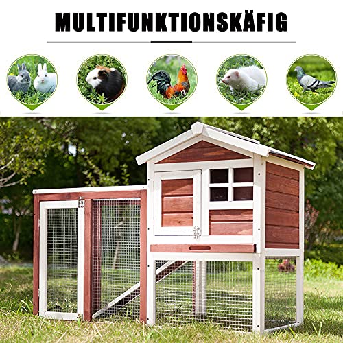 KecDuey Hasenstall Kaninchenstall Hasenkäfig Meerschwein Käfig Freilauf Holz Stall 2 Seitentüren 2 Fronttüren… – Bild 3
